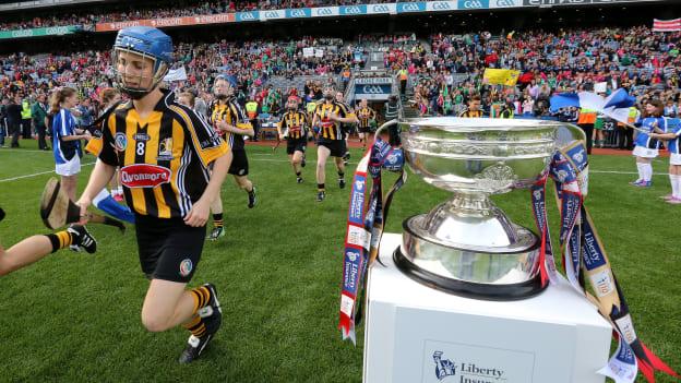 Leann Fennelly leading out Kilkenny as captain in the 2014 All-Ireland Senior Final. 