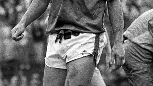 A bloodied but unbowed Willie Joe Padden pictured playing for Mayo against Tyrone in the 1989 All-Ireland SFC semi-final. 