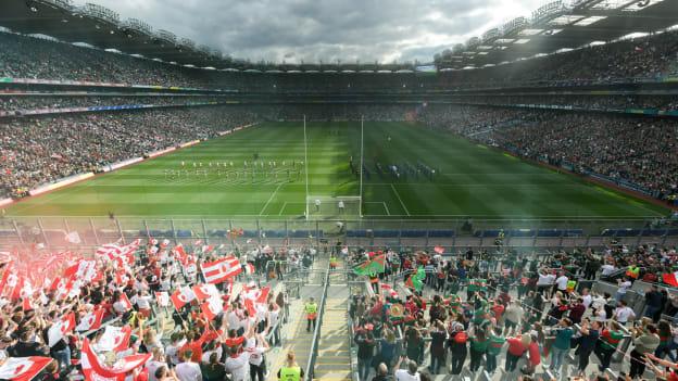  A general view of Croke Park during the pre-match parade before the GAA Football All-Ireland Senior Championship Final match between Mayo and Tyrone at Croke Park in Dublin. 