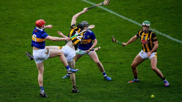 Kilkenny's Tom Phelan and Paddy Deegan battle for possession with Tipperary's Dillon Quirke and Alan at Semple Stadium.