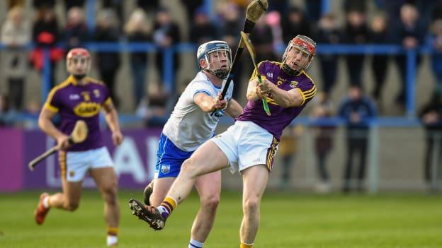 Diarmuid O'Keeffe of Wexford in action against Stephen Bennett of Waterford during the 2018 Allianz Hurling League Division 1A Round 1 match between Waterford and Wexford at Walsh Park in Waterford. 