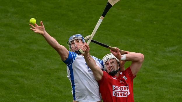 Conor Prunty, Waterford, and Patrick Horgan, Cork, in Allianz Hurling League action last year.