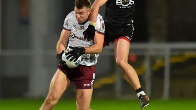 Paul Conroy of Galway in action against Barry O'Hagan of Down during the Allianz Football League Division 2 match between Down and Galway at Páirc Esler in Newry, Down.