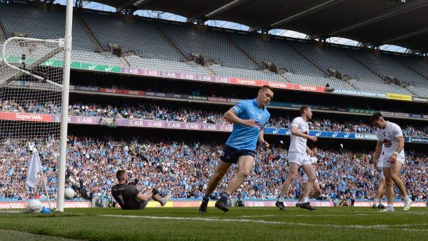 Con O'Callaghan of Dublin scores his side's fifth goal during the Leinster GAA Football Senior Championship Final match between Dublin and Kildare at Croke Park in Dublin. 
