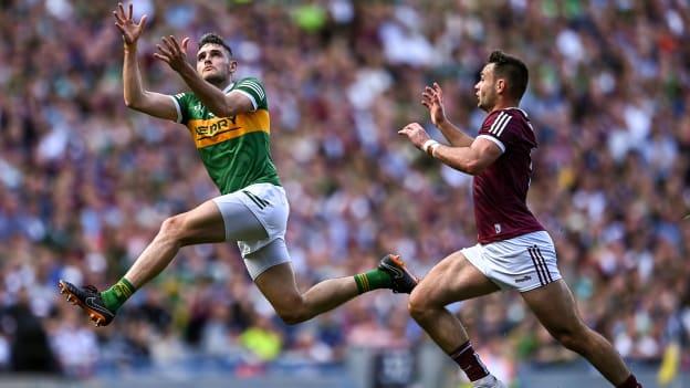 Graham O'Sullivan, Kerry, and Cillian McDaid, Galway, in action during the All-Ireland SFC Final at Croke Park.
