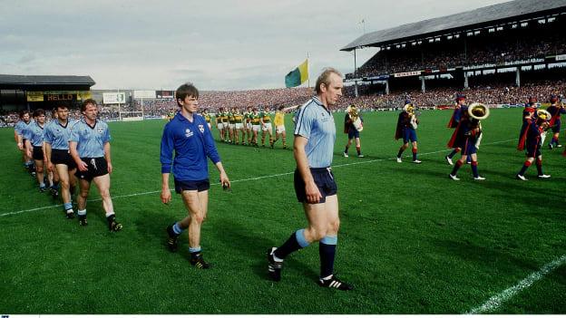 Brian Mullins leading Dublin out as captain before the 1985 All-Ireland Final against Kerry.