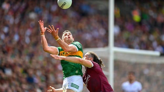 Paul Geaney of Kerry in action against Kieran Molloy of Galway during the GAA Football All-Ireland Senior Championship Final match between Kerry and Galway at Croke Park in Dublin.