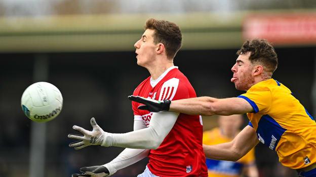 Conor Corbett, Cork, and Manus Doherty, Clare, in Allianz Football League Division Two action. Photo by Eóin Noonan/Sportsfile