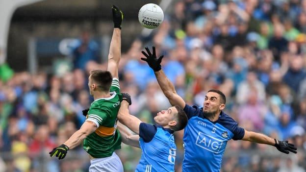 Kerry's Diarmuid O'Connor and Dublin's Brian Fenton and James McCarthy in All-Ireland SFC Final action at Croke Park. Photo by Seb Daly/Sportsfile
