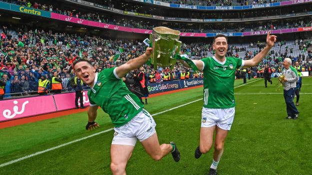 Darragh O'Donovan, left, and Diarmaid Byrnes are among seven Limerick hurlers to be named on the 2023 PwC GAA/GPA Hurling Team of the Year. 