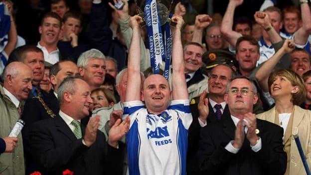 Waterford captain, Fergal Hartley, lifts the Cup after victory over Tipperary in the 2002 Munster SHC Final. 