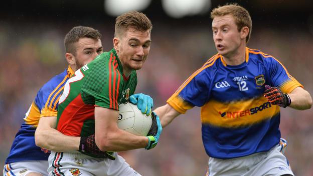 Tipperary's Brian Fox in action against Mayo's Conor O'Shea in the 2016 All-Ireland SFC semi-final. 