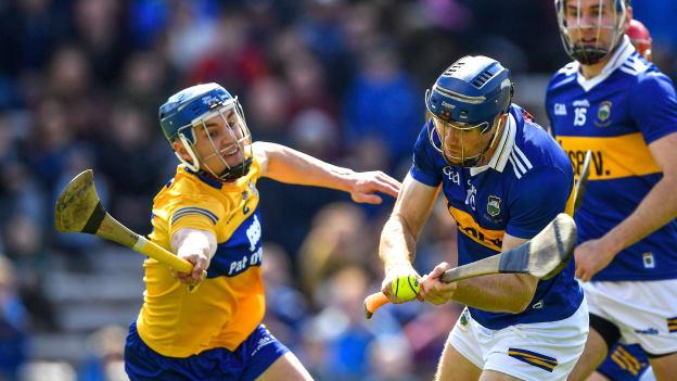 Jason Forde, Tipperary, and Rory Hayes, Clare, in Munster SHC action.
