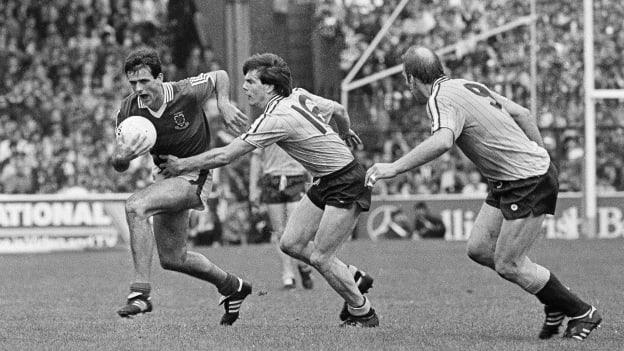 John Maughan, Mayo, in action against Pat Canavan, left, and Brian Mullins, Dublin in the 1985 All-Ireland Senior Football Championship Semi Final Replay.