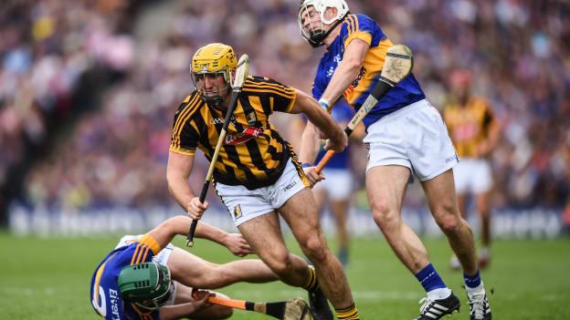 Kilkenny's Colin Fennelly bursts past Tiperary's Brendan Maher and Cathal Barrett in the 2016 All-Ireland SHC Final. 
