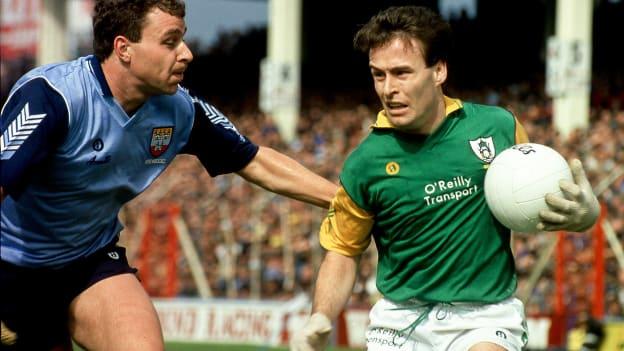 Bernard Flynn of Meath in action against Ciaran Walsh of Dublin during the 1991 Leinster GAA Football Senior Championship Preliminary Round replay match between Dublin and Meath at Croke Park in Dublin.