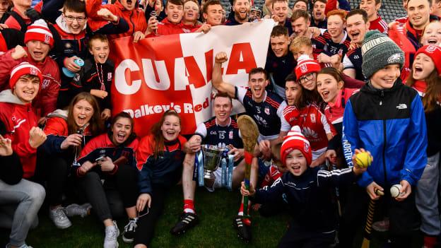 Cuala players and supporters celebrating at Parnell Park.