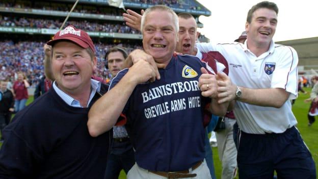 Westmeath manager, Páidí Ó Sé is mobbed by celebrating supporters after victory over Laois in the 2004 Leinster SFC Final replay.