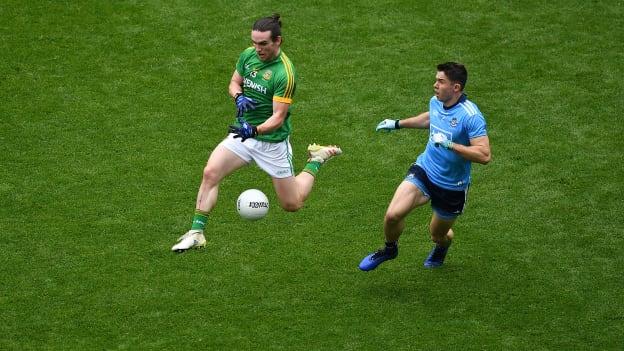 Cillian O'Sullivan, Meath, and David Byrne, Dublin, in action during the Leinster SFC Final at Croke Park.