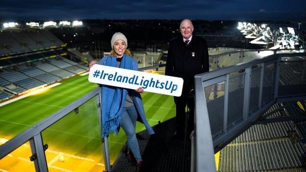 GAA President, John Horan, pictured with Operation Transformation host, Kathryn Thomas, at Croke Park.