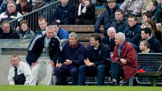 Westmeath manager Paidi O'Se talks with Westmeath selectors, from left, Tomas O'Flatharta, Jack Cooney and Paddy Collins, during an O'Byrne Cup match against Louth in 2004.