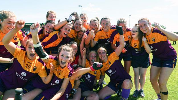 Wexford players celebrate after their TG4 All-Ireland Ladies Football Intermediate Championship Semi-Final win over Roscommon.