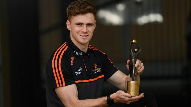 PwC GAA GPA Footballer of the Month for September, Conor Meyler of Tyrone, with his award today at his home club Omagh 