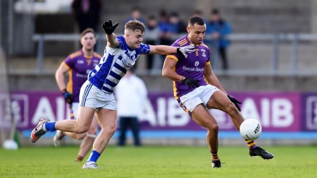 Craig Dias, Kilmacud Crokes, and Tom Browne, Naas, in AIB Leinster Club SFC action at Parnell Park.