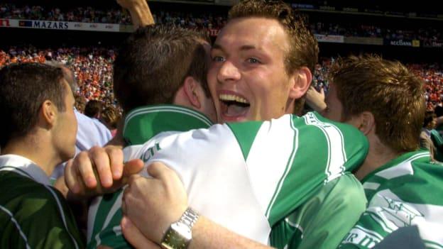 James Sherry, Fermanagh, celebrates with supporters after victory over Armagh in the 2004 All-Ireland SFC Quarter-Final. 