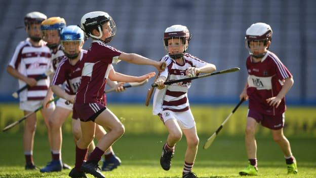 Caolan Whitman, second right, age 11, of Slaughtneil, Co. Derry, during the 2019 Littlewoods Ireland Ulster GAA Go Games Provincial Days’ in Croke Park in Dublin. 