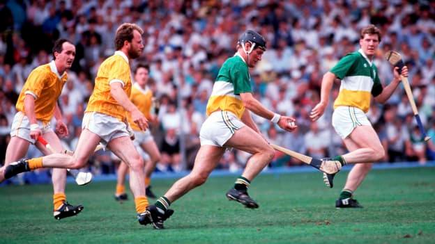Joachim Kelly in action for Offaly against Antrim in the 1989 All-Ireland SHC semi-final. 