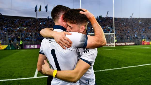 Stephen Cluxton and Evan Comerford celebrate at Croke Park.