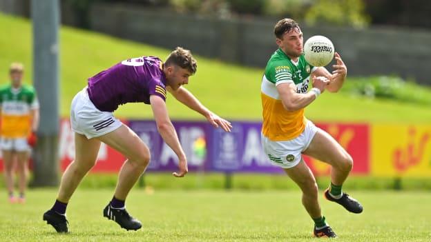 Jordan Hayes, Offaly, and Niall Hughes, Wexford, in Tailteann Cup action.