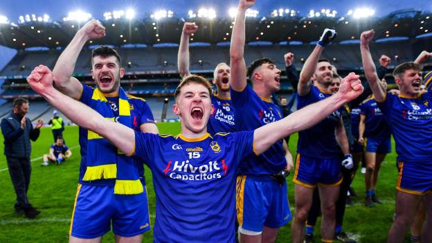 Eoghan Bradley of Steelstown celebrates after his side's victory in the AIB GAA Football All-Ireland Intermediate Club Championship Final match between Trim, Meath, and Steelstown Brian Óg's, Derry, at Croke Park in Dublin. 