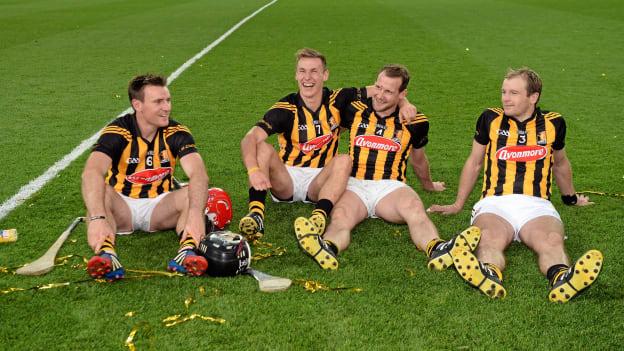 Kilkenny players, from left, Kieran Jouce, Cillian Buckley, Jackie Tyrrell and JJ Delaney celebrate after Kilkenny's 2014 All-Ireland SHC Final replay victory over Tipperary. 