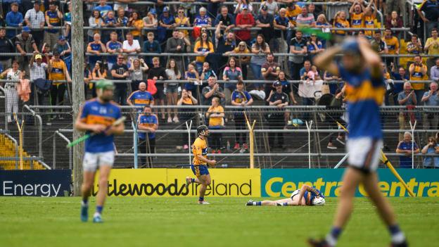 Ian Galvin celebrates after scoring a late goal for Clare in the Munster SHC seconds after Tipperary's Jake Morris had hit hte post at the other end of the field. 