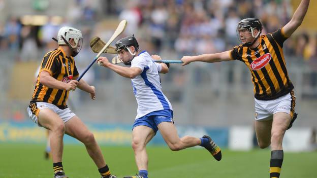 Jamie Barron, Waterford, surrounded by Kilkenny's Padraig Walsh and Walter Walsh during the 2016 All Ireland SHC semi-final at Croke Park.