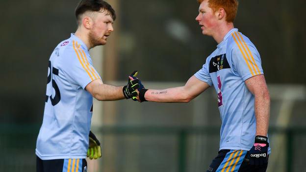 Ryan O'Toole nd Emmet Moloney of UCD celebrate following the Sigerson Cup Quarter Final win over St Mary's.