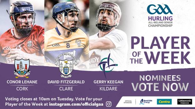 Cork's Conor Lehane, Clare's David Fitzgerald, and Kildare's Gerry Keegan are this week's nominees for GAA.ie Hurler of the Week. 
