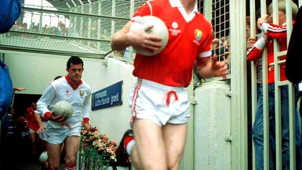 Cork captain Larry Tompkins leads Cork out before the 1990 All-Ireland SFC Final against Meath. 