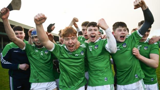 Limerick players celebrate following the Electric Ireland Munster GAA Hurling Minor Championship Final match between Limerick and Tipperary at LIT Gaelic Grounds in Limerick.