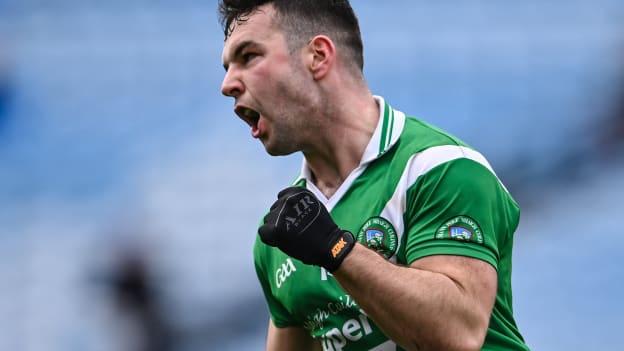Dessie Conneely of Maigh Cuilinn celebrates scoring a point during the AIB Connacht GAA Football Senior Club Championship Quarter-Final match between Moycullen and Westport at Hastings Insurance MacHale Park in Castlebar, Mayo.