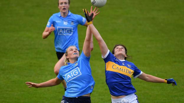 Jennifer Dunne of Dublin in action against Anna Rose Kennedy of Tipperary during the Lidl Ladies Football National League Division 1B Round 3 match between Tipperary and Dublin at Semple Stadium in Thurles, Tipperary. 
