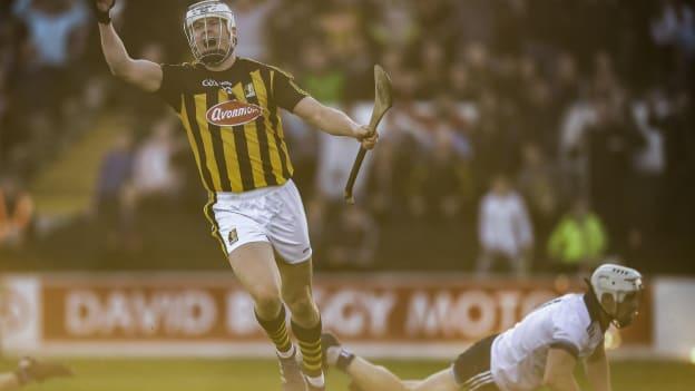 TJ Reid celebrates after scoring a goal for Kilkenny against Dublin in the 2019 Leinster SHC.