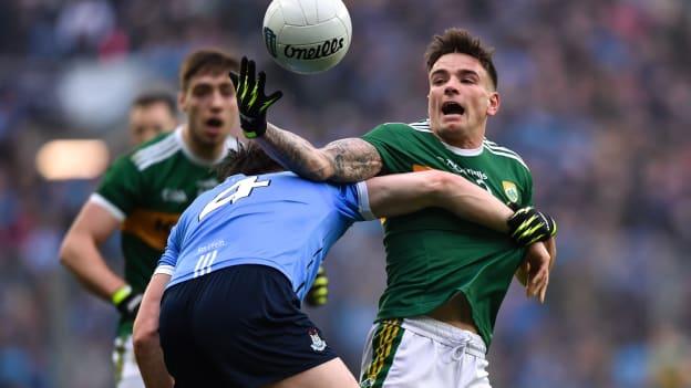 Micheál Burns in action for Kerry against Dublin in the Allianz Football League. 