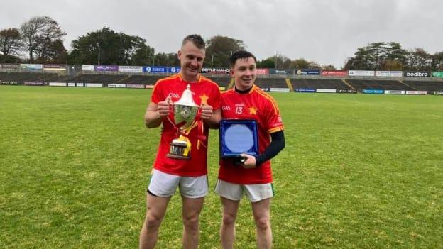 Starlights captain Rory O’Connor, left, and Man of the Match, Darragh Pepper, pictured after today's County SFC Final victory over Castletown. 