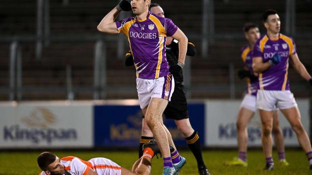 Conall Jones of Derrygonnelly Harps celebrates after kicking a late point during the AIB Ulster GAA Football Club Senior Championship Semi-Final match between Clann Éireann and Derrygonnelly Harps at Kingspan Breffni in Cavan. 