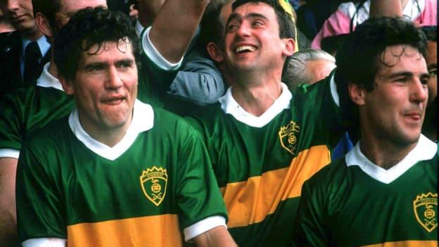 Moran, centre, with Ger Power, left, and Timmy Dowd celebrating Kerry's All-Ireland victory in 1986.