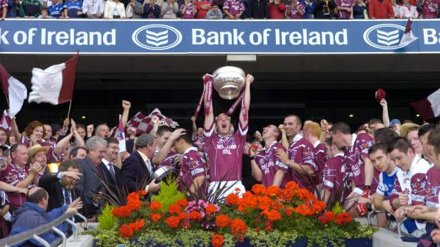 Westmeath captain, Rory O'Connell, lifts the Delaney Cup after victory over Laois in the 2004 Leinster SFC Final replay. 
