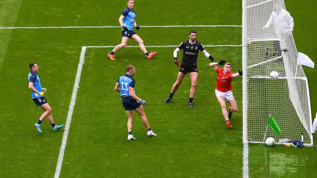 Paul Mannion of Dublin, 13, scores his side's first goal during the Leinster GAA Football Senior Championship Final match between Dublin and Louth at Croke Park in Dublin. Photo by Seb Daly/Sportsfile